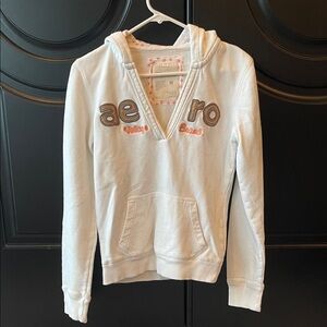 Aeropostale White Hoodie with Orange and Brown Details